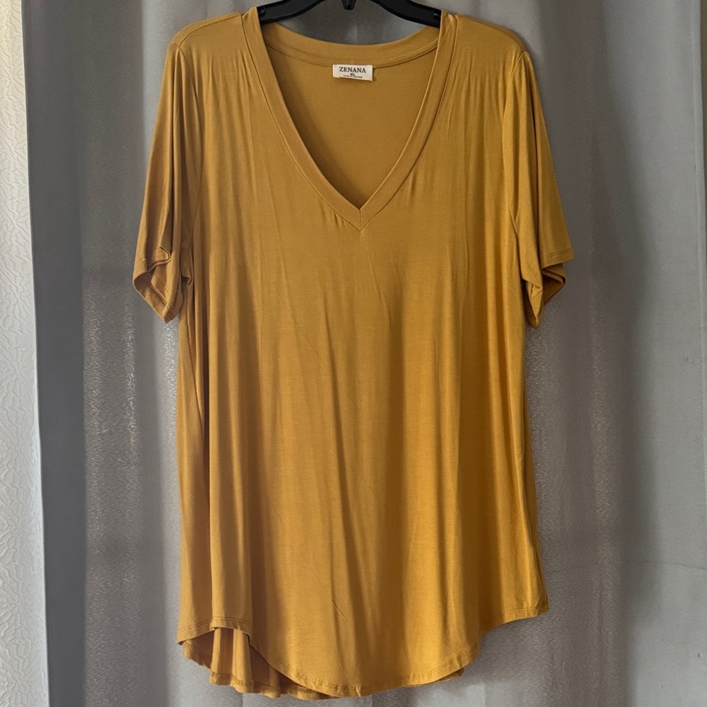 Zenana Outfitters Mustard V-Neck Short Sleeve Tee